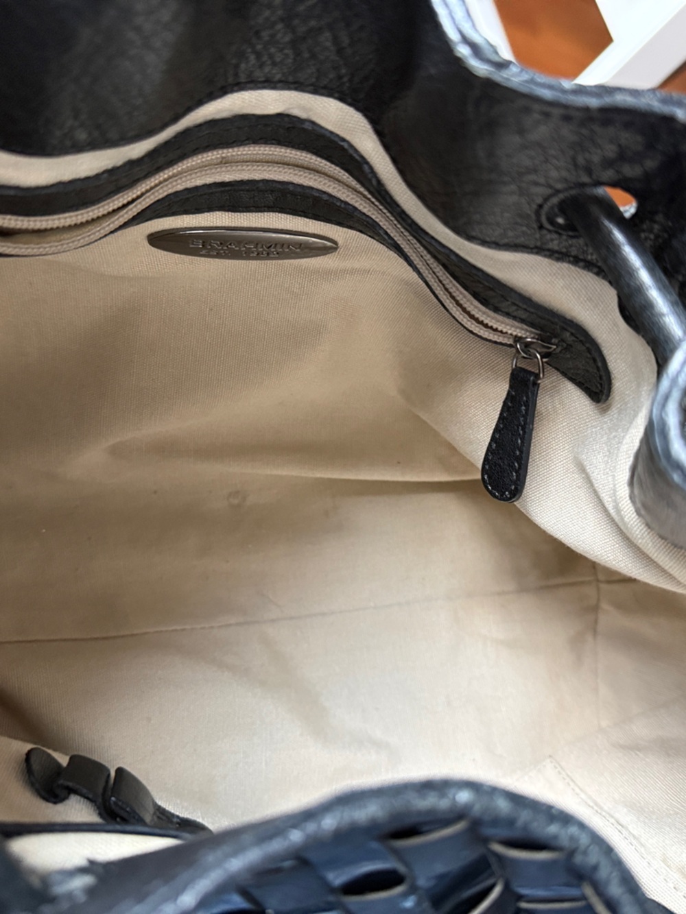 Brahmin Black Woven Leather Bucket/Drawstring Shoulder Bag - Picture 12 of 17